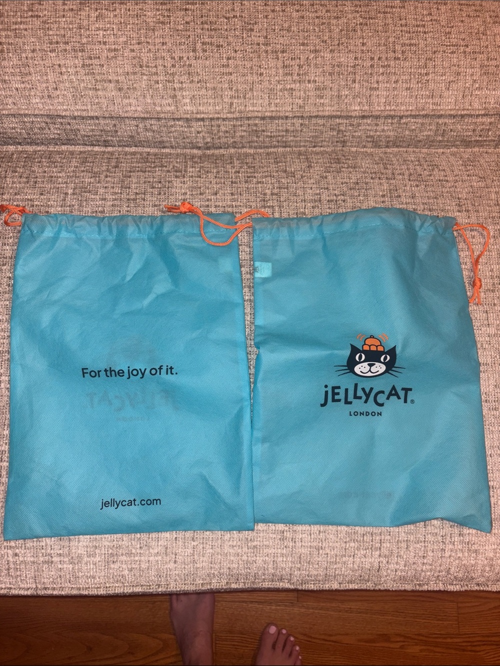 Jellycat Turquoise Drawstring Storage Bags with Orange Cords (Pair)